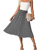 FREEOAK Summer 2026 Women's Boho Flowy A-Line Midi Skirt High Waisted Long Skirts with Pockets Casual Style M Polka Dots Black