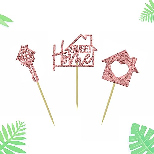 Morndew 24 Pcs Glitter Rose Gold Key And House Cupcake Toppers Sweet Home Cake Topper For Housewarming Party Decorations #TOP3