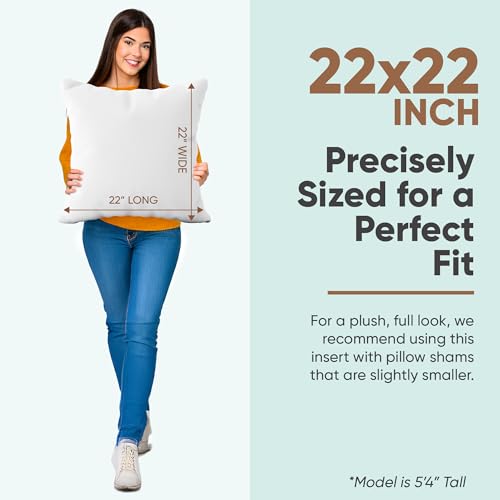 Image of Pillowflex Synthetic Down Pillow Insert 22x22 in - Karate Chop Pillow | Large Square Sham Form, Plush Polyester Cotton Blend, Cloud-Like Comfort, Clump-Resistant Fill, Smooth Elegant Finish