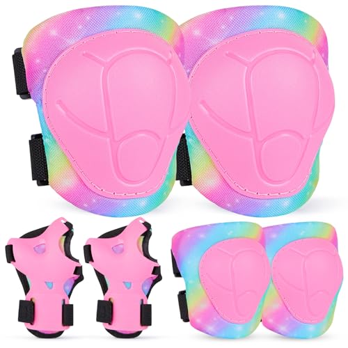 MHJY Protecciones Patines Niña 7 Piezas Rodilleras y Coderas Niño Unicornio con Hebilla Ajustable en Patinaje Línea, Skate, Scooter, Skateboard, Bicicleta 3-8 Años