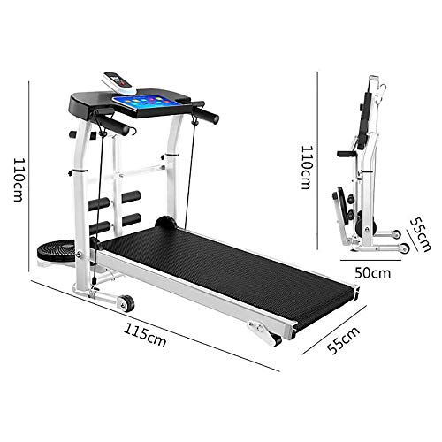 Image of Treadmills, Household Folding Treadmill Silent Walking Machine Sports Fitness Equipment Heart Rate Detection Function, with Retractable Mobile Phone Clip