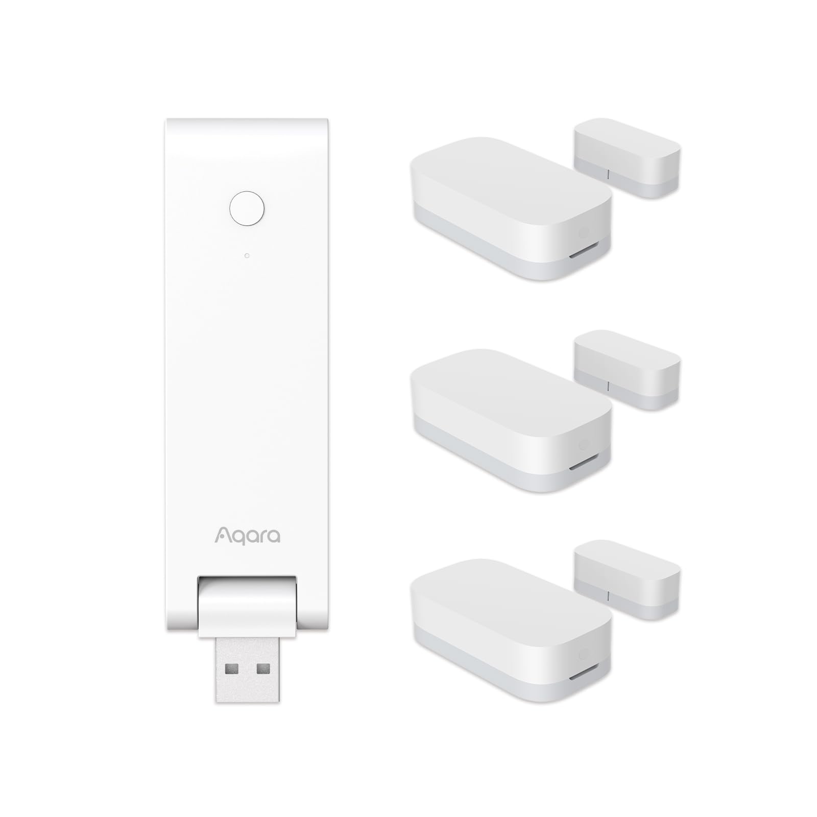 Aqara Sensore per Porte e Finestre 3-Pack, con Hub M100, Connessione Zigbee, Rilevatore Wireless per Sistema di allarme e Domotica Intelligente, Compatibile con Apple HomeKit, Alexa, IFTTT