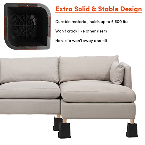 Dedu Bed Risers 6 Inch Heavy Duty 6 Pack, Furniture Risers For Sofas Oversized Supports Up To 6600 Lbs, Upgrade Couch Risers L Shape For Sofas, Couch, Desk Or Chair #TOP4