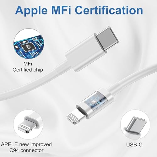 Image of iPhone Charger Fast Charging, Type C Wall Charger Block Plug and 10ft USB C to Lightning Cable Cord Long, Adapter Cube Brick Box for Apple iPhone 14 Pro Max /14 Plus /13 Pro /12 Mini /11 /XS /XR /X /iPad Air