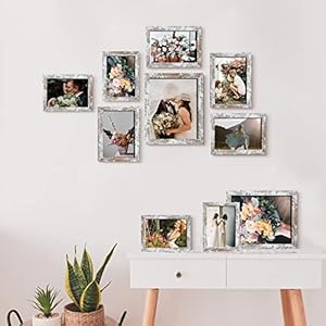 Luckylife picture frame set 10 pack gallery wall frame collage with 8×10 5×7 4×6 frames in distressed white finishes  urban country home decor