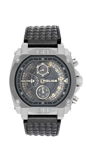 Image of Police Quartz Analog with Grey Dial Black Leather Strap Watch for Men - PLPEWGF0040002