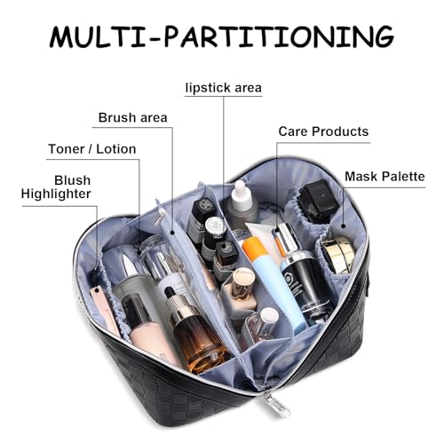 BOYATU Travel Makeup Bag Organizer Cosmetic Bag: 3 Pcs Set Make up Bags for Women with Handle - Waterproof Vegan Leather Toiletry Bags Travel Essentials Pouch with Compartments (01-Black) - Image 5