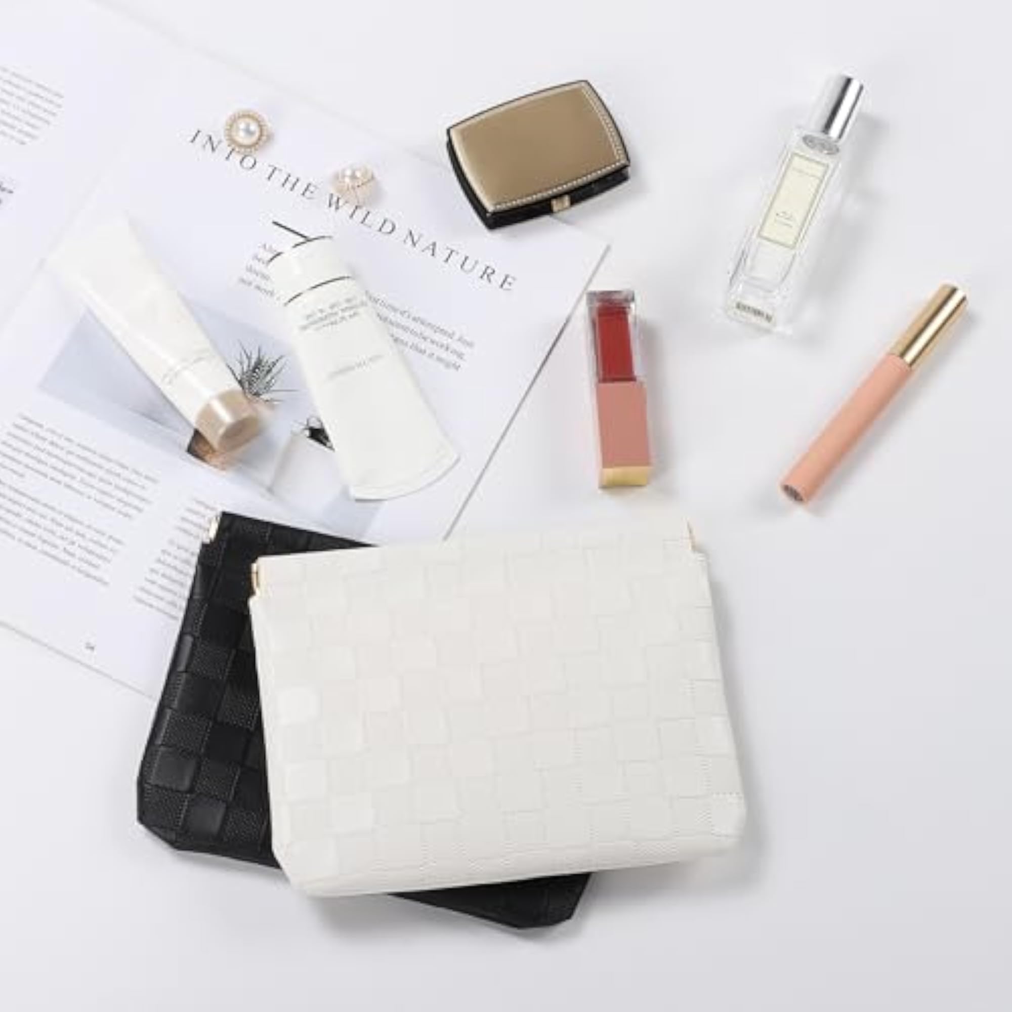 2PCS Checkered Pocket Cosmetic Bag Set for Women