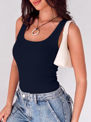 Image of ANRABESS Womens Square Neck Ribbed Tank Tops 2026 Summer Sleeveless Shirts