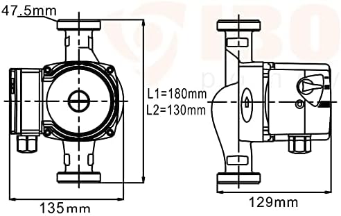 Dimensional drawing of IBO OHI 25-40/180 pump with measurements