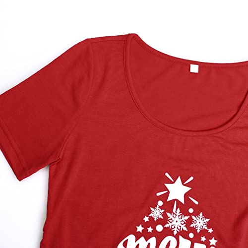 Debelly Short Sleeve Maternity Tshirts Funny Xmas Top Red Pregnancy Shirts Christmas Tree Mama Holiday Tops,Merry And Pregnant,M #TOP3