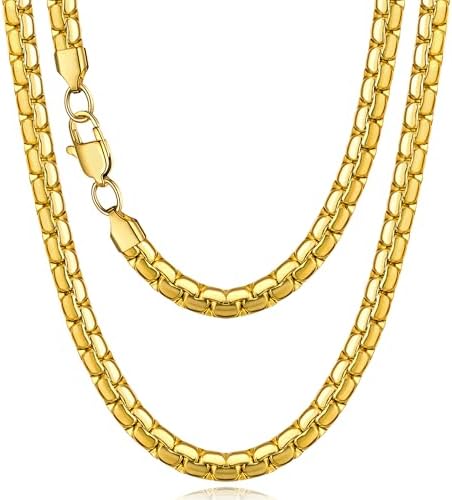 Jewlpire 4mm 5mm Silver Tone/Black/18K Gold Plated Flat Link Chain Necklace for Men, Stainless Steel Chains for Men, Hypoallergenic Men's Chain Necklace 16 18 20 22 24 26 Inch