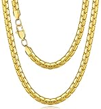 Jewlpire Gold Plated Chain for Men, 4mm Flat Link Chains Necklace for Men, Hip-Hop Mens Chain, Mens Gold Plated Necklace 22 Inch