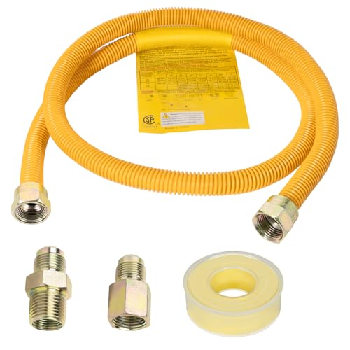 KAINGA 48 Gas Line Hose for Dryer Gas Stoves Water Heater 1/2 OD Stainless Steel Gas Corrugated Dryer Gas Connector kit with 1/2 FIP & 1/2 MIP Fittings Flexible Dryer Gas Supply line