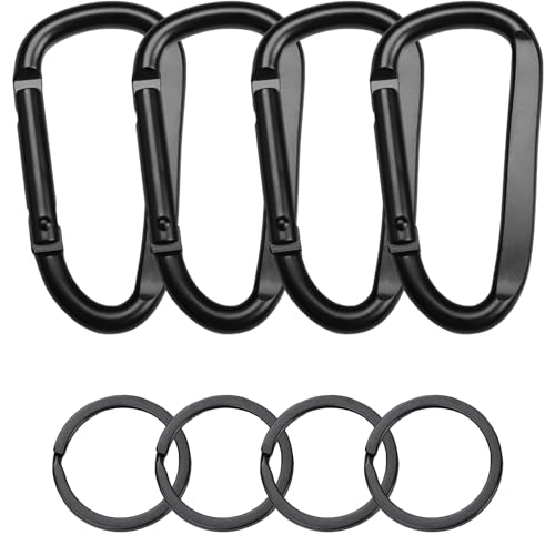 mvorry 4 Stück Aluminium Karabinerhaken, D-Clip, Schwarz, für Campingzubehör