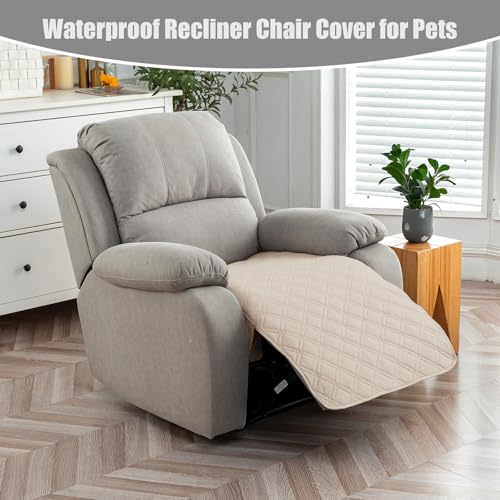 Image of Genina Waterproof Recliner Chair Covers, Recliner Cover for Dog Pets Friendly, Washable Antislip Reclining Chair Cover Furniture Protector, Sofa Slipcover for Living Room(23.6inch /Beige)
