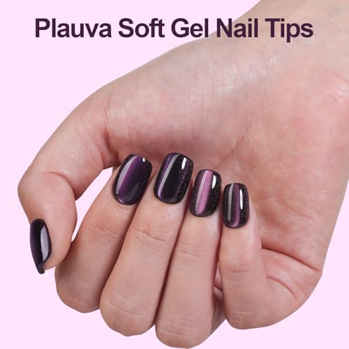 Plauva 150Pcs Glossy Glitter Cat Eye Press-on Nails for Women and Girls