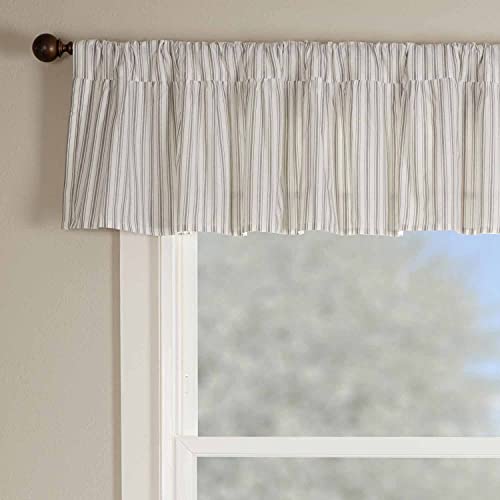 Piper Classics Timeless Ticking Ruffled Valance Curtain, 16" L X 72" W, Soft White And Gray Ticking Stripes, Vintage Farmhouse Chic #TOP9
