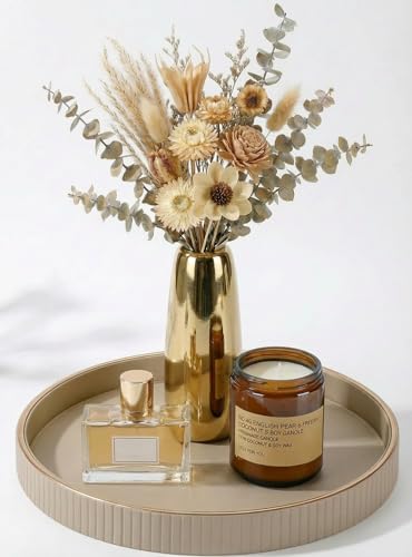 KINGFOM 小物置き 香水置き ジュエリートレイ アクセサリー 香水収納 小物入れ 高級PUレザー 円形トレイ 卓上インテリア 小物トレイ (ベージュ)