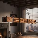 Maxax 4 Lights Kitchen Island Lighting, Led 4000K Farmhouse Linear Chandelier for Dining Room Pool Table Pendant Light Fixture, Rustic Wood Grain Finish, 39.3'' Industrial Pendant Light, Bulb Include