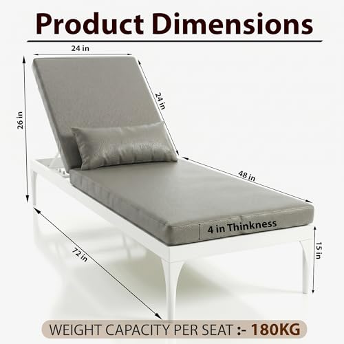 Image of BRISHI Outdoor Swimming Poolside Lounger Beach Sunbathing Lawn Patio Chaise Lounge Sun Lounger Chair Adjustable Backrest (White /Grey)