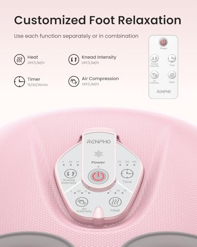 Image of RENPHO Foot Massager Machine with Heat [2026 Upgraded], Birthday Gifts for Women Men Mom Dad, Shiatsu Foot Massager for Plantar Fasciitis, Cordless Control, Self Care Relaxation Gifts, Pink