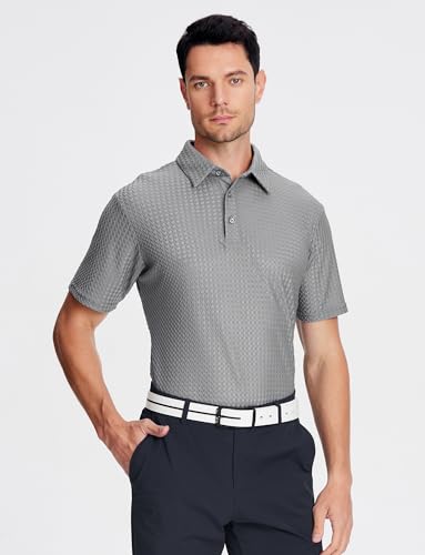 Alex Vando Mens Bubble Jacquard Polo Shirt Super Stretch Short Sleeve Polo Shirts for Men