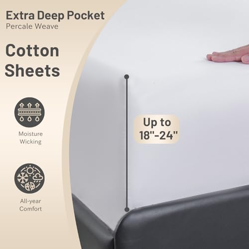 MEISHANG Extra Deep Pocket King Sheets Cotton - 1000 Thread Count Sheets - Fits 18"-24" in Deep Mattress,100% Egyptian Cotton,Sateen Weave, Soft & Breathable - 4 Piece (King, White)