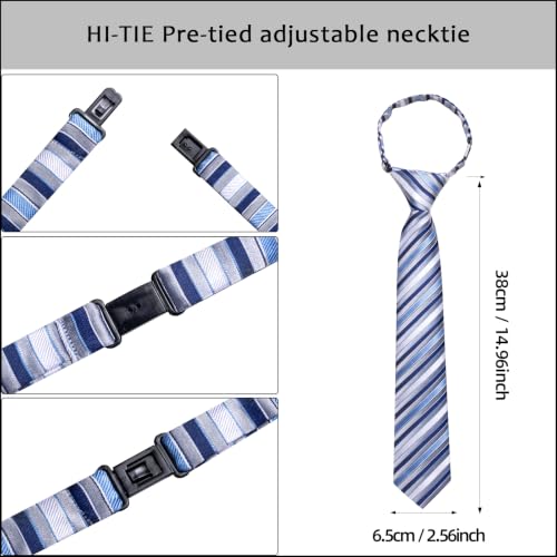 Image of Hi-Tie Boys Tie Pre-Tied Pocket Square Set Adjustable Kids Neckties Age 7-11 Years School UniForm Graduation