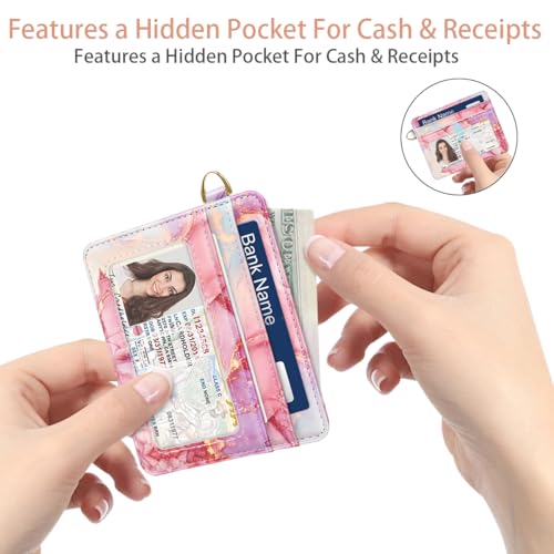 Image of Slim Minimalist Pocket Credit Card Holder Wallet RFID Blocking Lightweight Thin Small Cute Card Cases,Red Marble