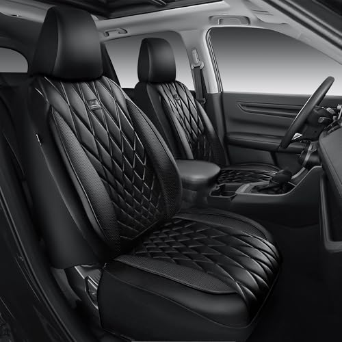CAR PASS Nappa Leather Rav4 Front Seat Covers Custom Fit for Toyota Rav4 2019-2024, Camry 2018-2024, Corolla 2020-2025, Luxury Premium Anti-Slip Waterproof 2 Pack Seat Cover, Airbag Compatible Black