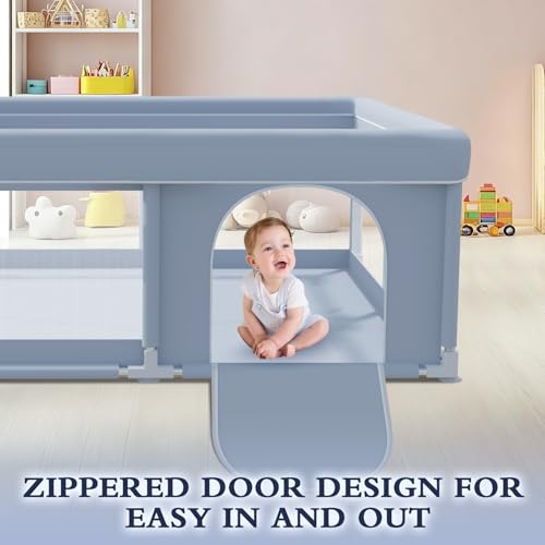 Image of XVISHX 50 x 50 Inch Baby Playpen, Playpen for Babies and Toddlers, Baby Play Pen Playard for Indoor & Outdoor Active Center Game Fence, with Skin-Friendly Fabric and Soft Breathable Mesh, Grey