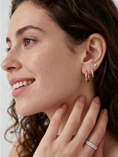 Image of ChicSilver 925 Sterling Silver Huggie Hoop Earrings Small Hoop Earrings for Women Hypoallergenic Silver Huggie Earring Cartilage Earrings for Women (6 /8 /10 /12 /14 /16 /18 /20MM)