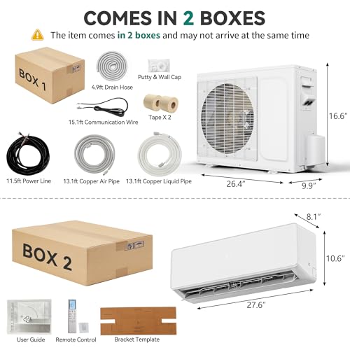 Image of YITAHOME 18 SEER2 9000BTU Mini Split AC /Heating System 115V, Pre-charged Inverter AC Cool & Heat Up to 450 Sq. Ft, Pure Design, Compatible with 3 Level Eco Mode, Complete Installation Kit, White