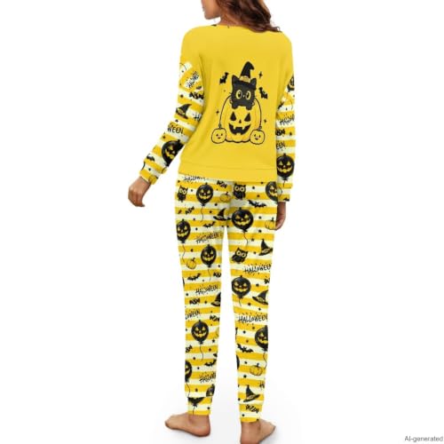 Image of Women's 2 Piece Printed Pajama Set Long Sleeve Sleepwear Set with Long Pants Casual Lounge Sets with Pocket