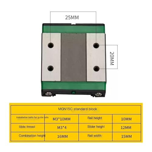 Guide lineaire miniature MGN15C avec rail rigide de 200mm - 2