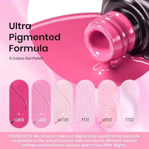 Image of Beetles Pink Gel Nail Polish Set - Blush Cotton 6 Colors Gel Polish, Nude Baby Pink Rose Glitter Jelly Long Lasting Soak Off UV LED Manicure Kit Gift for Women Nails