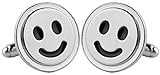 AZYOUNG Mens Steel Color Alloy Smile Happy Face Round Cufflinks Cuff Links