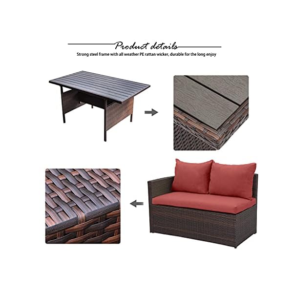 Wisteria Lane Patio Furniture Set,7 PCS Outdoor Conversation Set All Weather Wicker Sectional Sofa Couch Dining Table Chair with Ottoman - Image 5