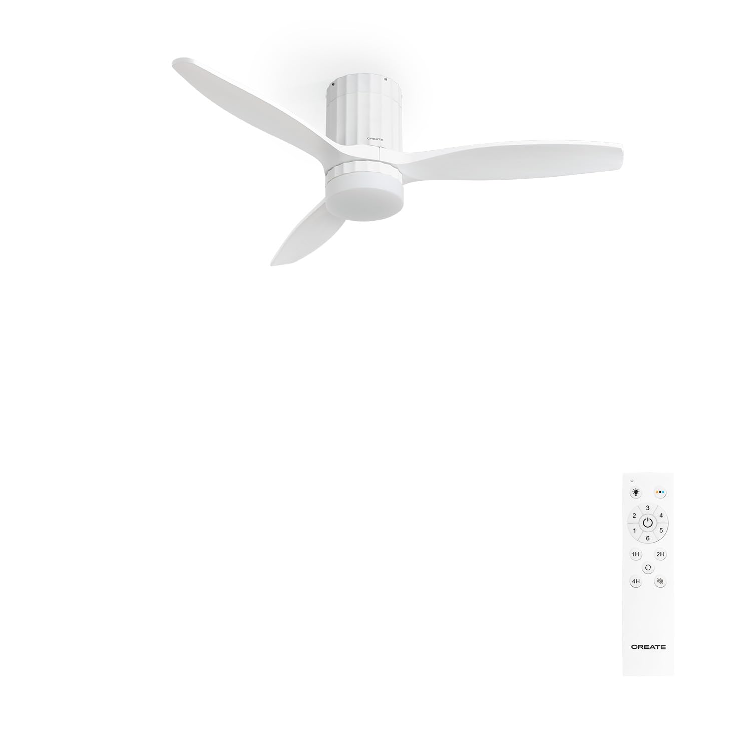 CREATE / WINDCALM LINE/Ventilador de techo con luz blanco y líneas verticales con mando / 40W, Silencioso, Ø132 cm, 6 velocidades, 3 temperaturas de luz, temporizador, función verano-invierno