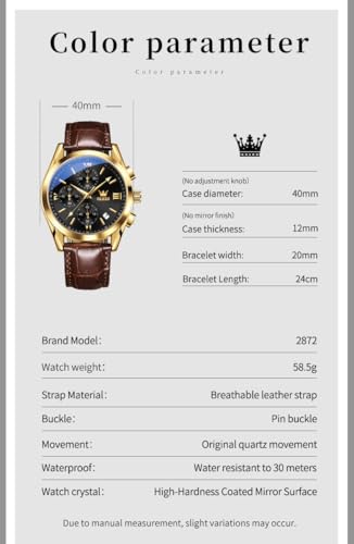 Image of OLEVS Watches for Men Original Analog Quartz Stylish Brown Leather Luxury Business Chronograph Waterproof Date Mens Wrist Watch