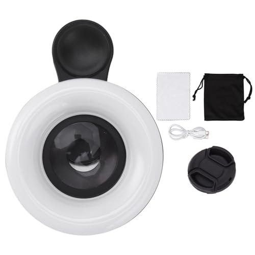 Phone Macro Lens with Adjustable Light – 15x Magnification, Versatile Color Temperature, ABS & Optical Glass, Easy Install, Wide Application Range (Black)