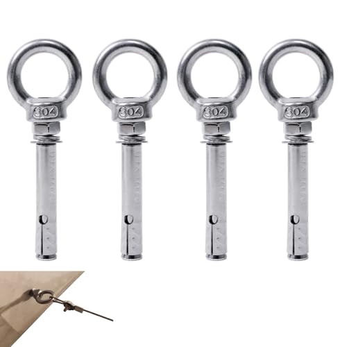 4PCS M8 x 70 mm Expansion Eye Bolts, 304 Stainless Steel Lifting Eye Bolts Wall Eye Expansion Anchor Bolts with Ring Masonry Concrete Screws for Living Lifting, Various Engineering Lifting Equipment