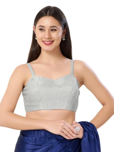 Image of Vamas Women's Shimmer Sleeveless Saree Blouse | Sweetheart Neck Padded Crop Top Blouse Designer Blouse for Lehenga & Saree | Available in Gold, Copper, Silver & Black