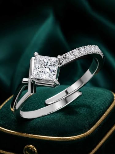Image of Clara 925 Sterling Silver Minimal Adjustable Ring for Women | Swiss Zirconia | Platinum-Plated | Gift for Girl Wife Girlfriend | Daily Wear