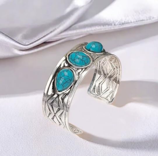 XAM Boho Turquoise Pearl Cuff Bracelet – Adjustable Band, Alloy & Resin Southwest-Inspired for Festival & Daily Wear - Image 3