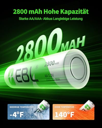 EBL AA Akku 2800mAh，NiMH Akkubatterien hohe Kapazität mit Aufbewahrungsbox 4 Stück – Ansicht 2
