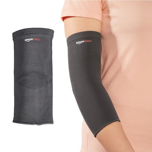 Image of Amazon Basics Tennis Elbow Support Sleeve | Even Compression for Elbow Comfort | Breathable Fabric | Padded Design for Daily Stability | Unisex | XL