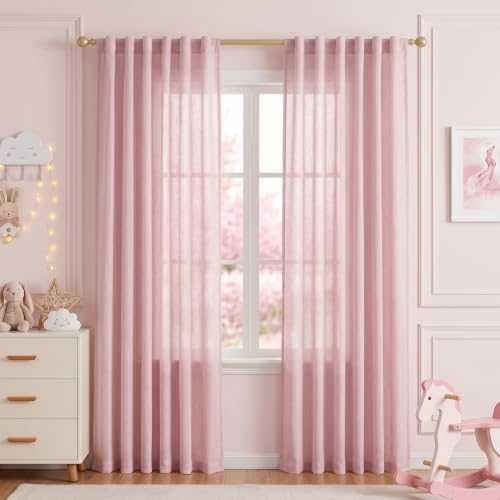 MYSKY HOME Pink Sheer Curtains for Girls Bedroom 84 Inches Long Girl Curtain Kids Nursery Window Drapes Living Room Semi Sheer Light Filtering Soft Home Decor Back Tab 50 x 84 Light Pink 2 Panels