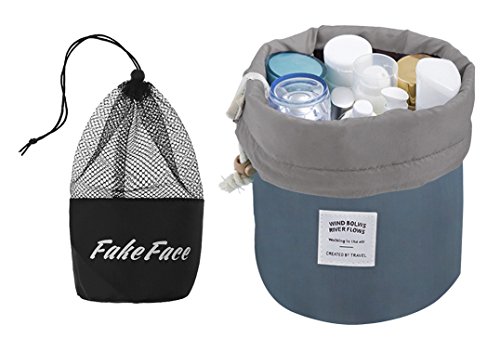 Travel Cylinder Makeup Bag Wash Toiletry Bag Case Pouch Bathroom Organizer with a Small Storage Bag